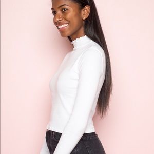 White Ruffle Turtleneck Top Brandy Melville